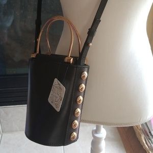 NWT Free People Mini Black Leather Bucket Bag